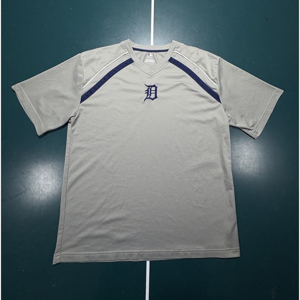 Detroit Tigers Jersey T Shirt Men's Large Gray Blue Embroidered MLB Baseball